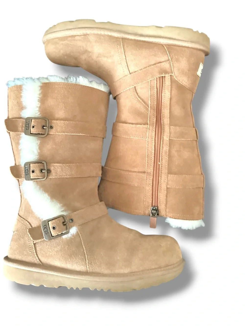 UGG | Maddie II Chestnut Suede Shearling Buckle Mid Boots Girl's Size 4